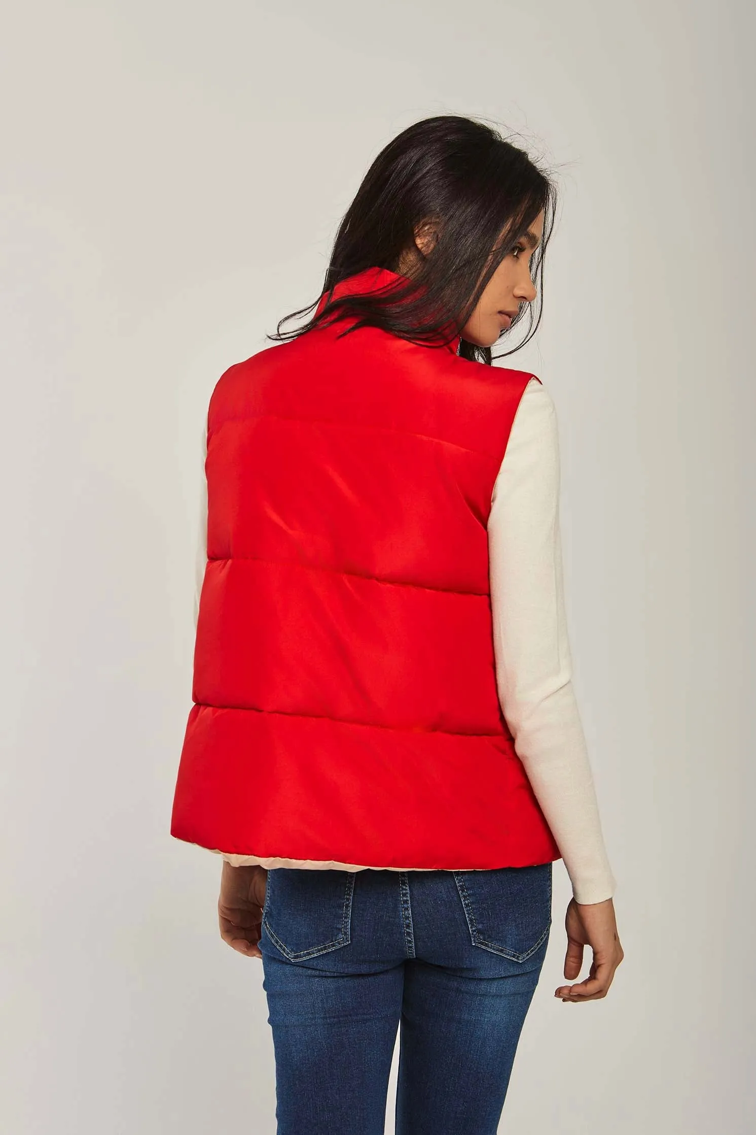 Women Vest Reversible Puffer Red
