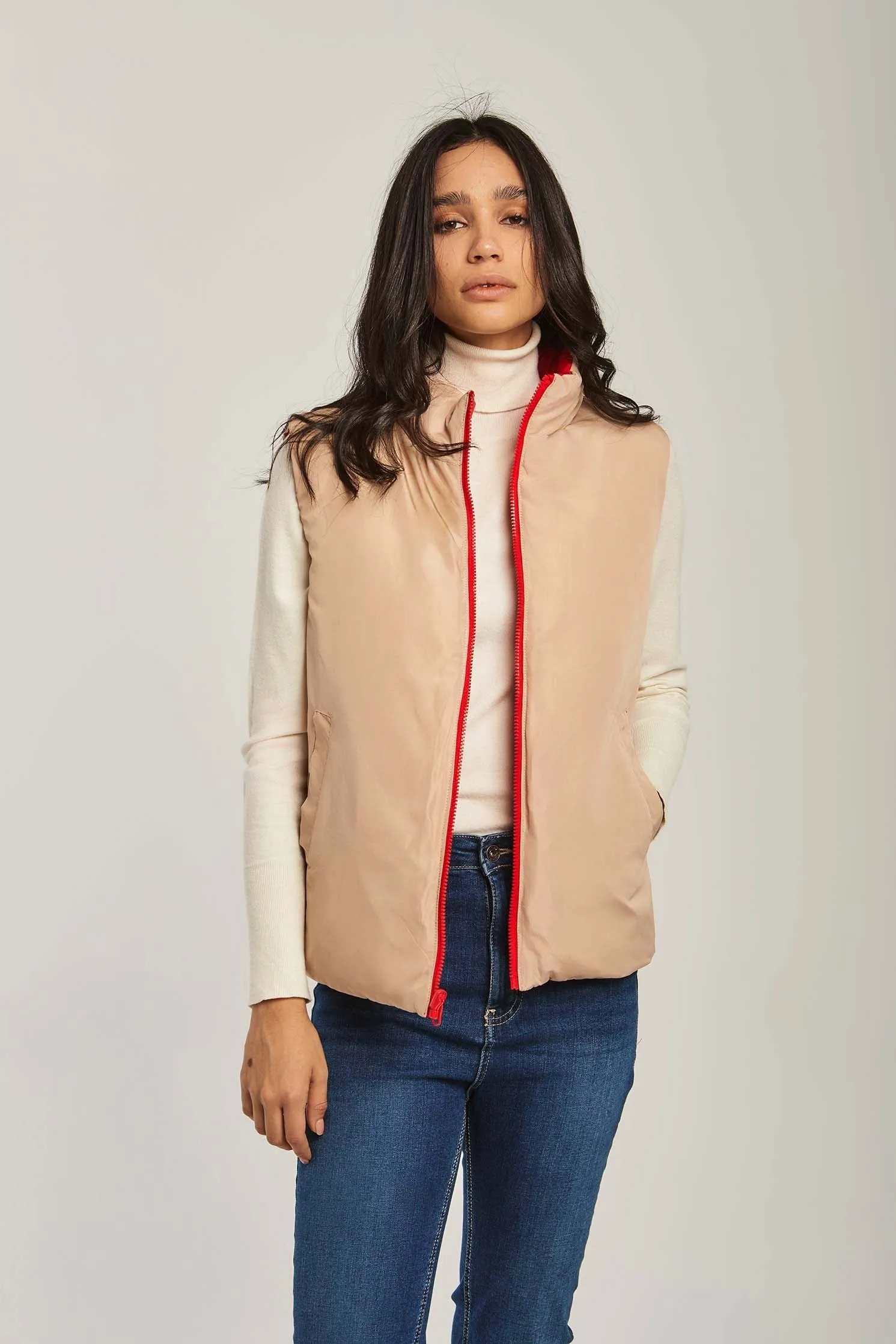Women Vest Reversible Puffer Red