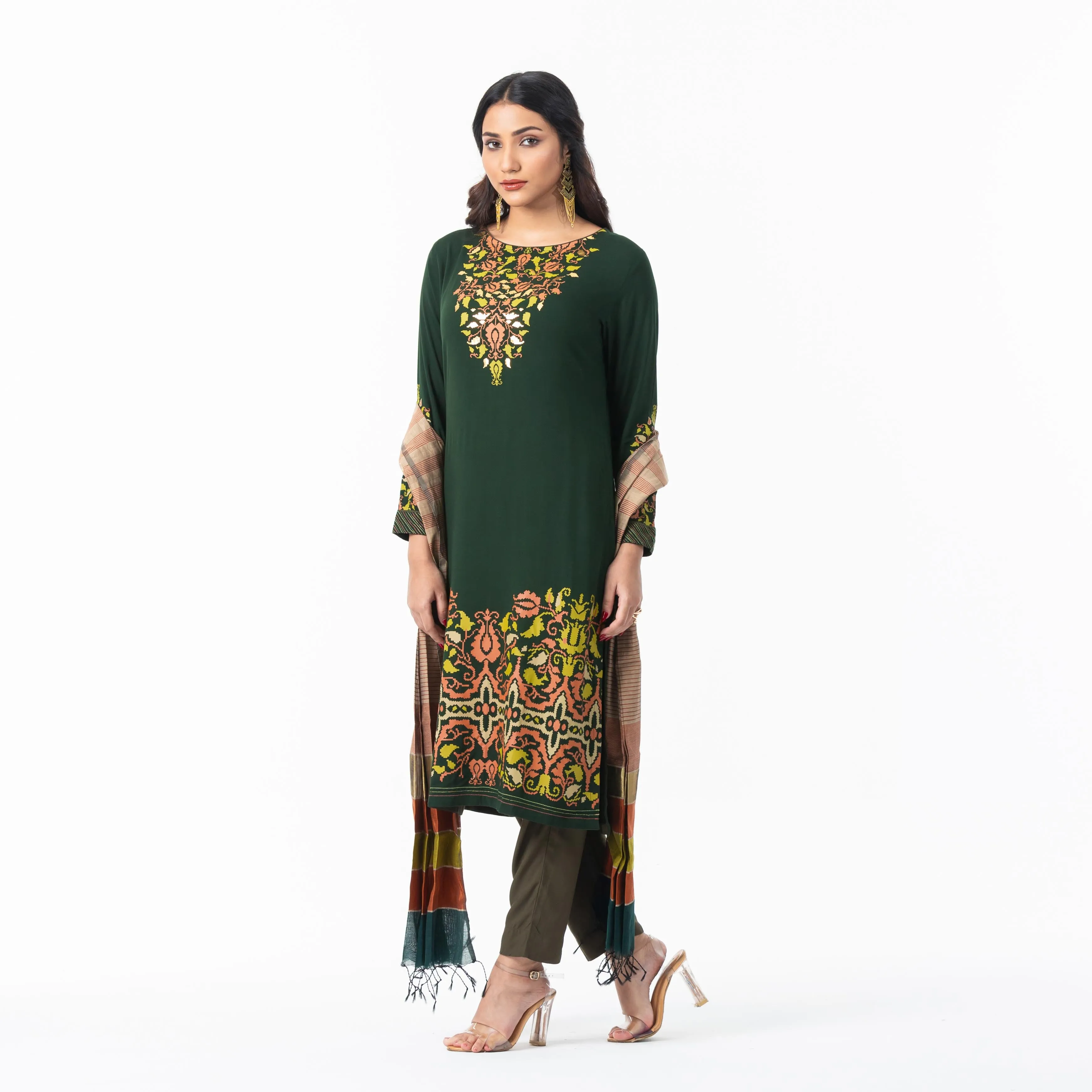 Womens Ethnic Green 3-Piece Set