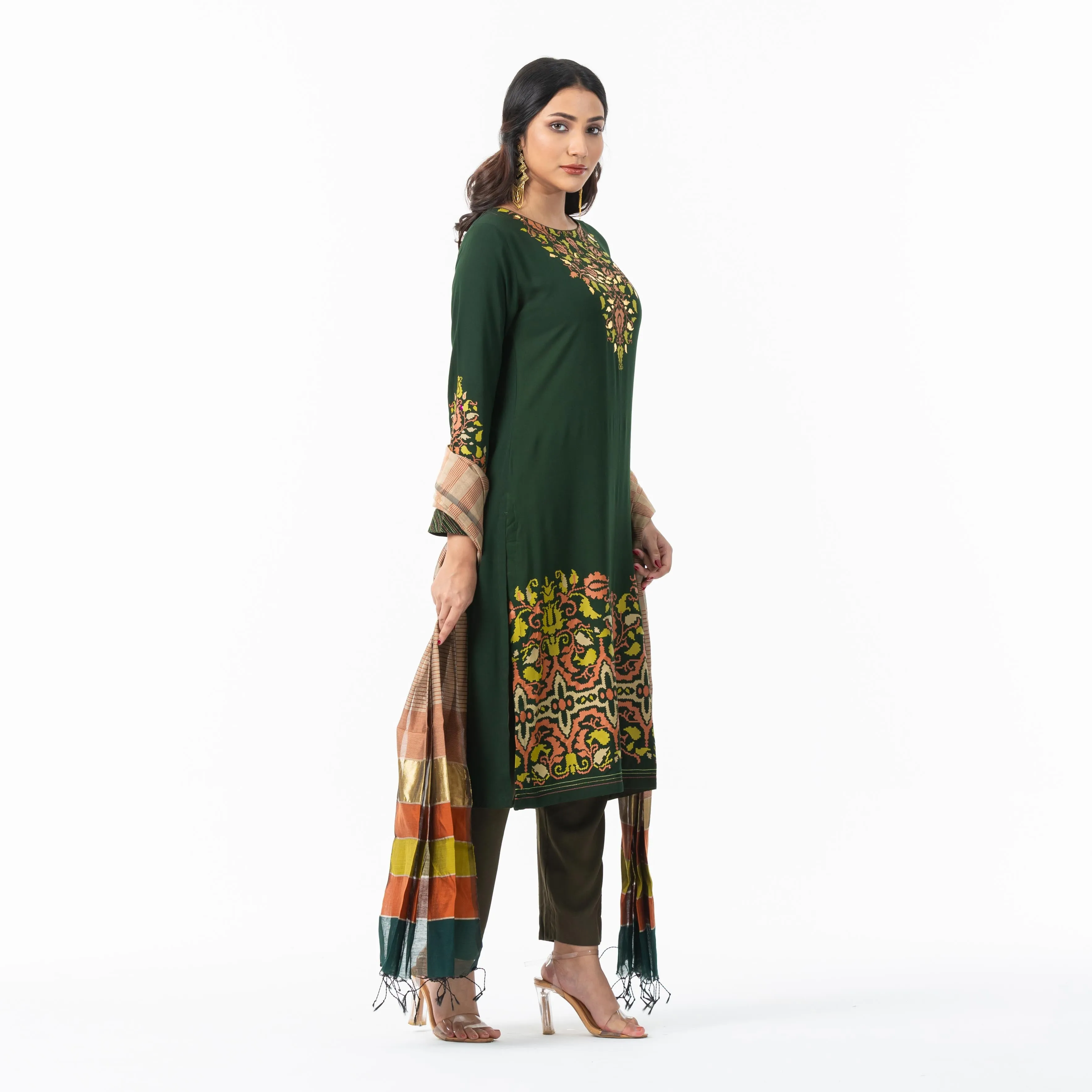 Womens Ethnic Green 3-Piece Set