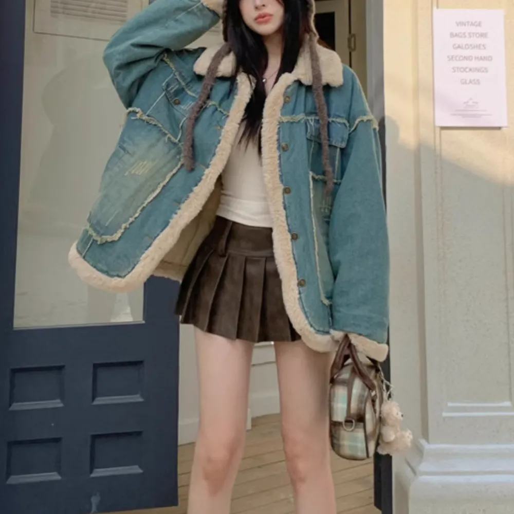 Women''s Winter Warm Stitched Denim Coat
