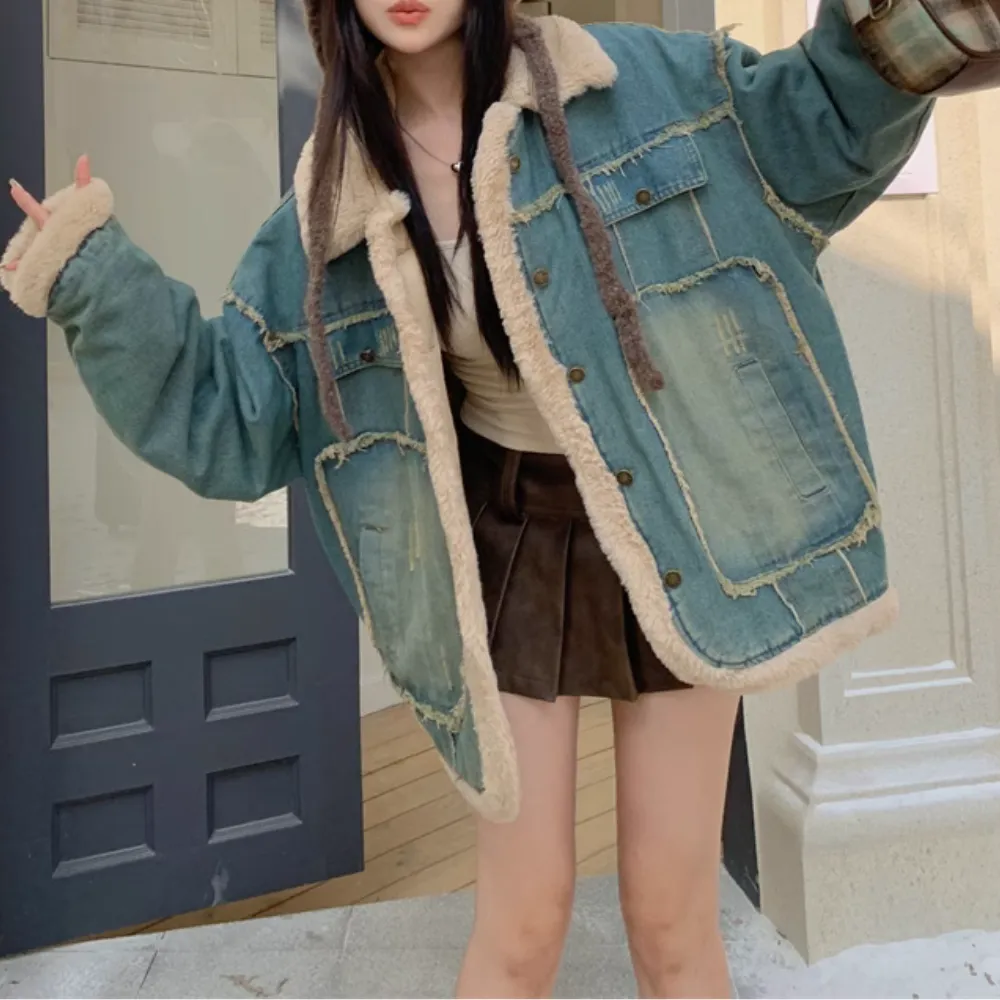 Women''s Winter Warm Stitched Denim Coat