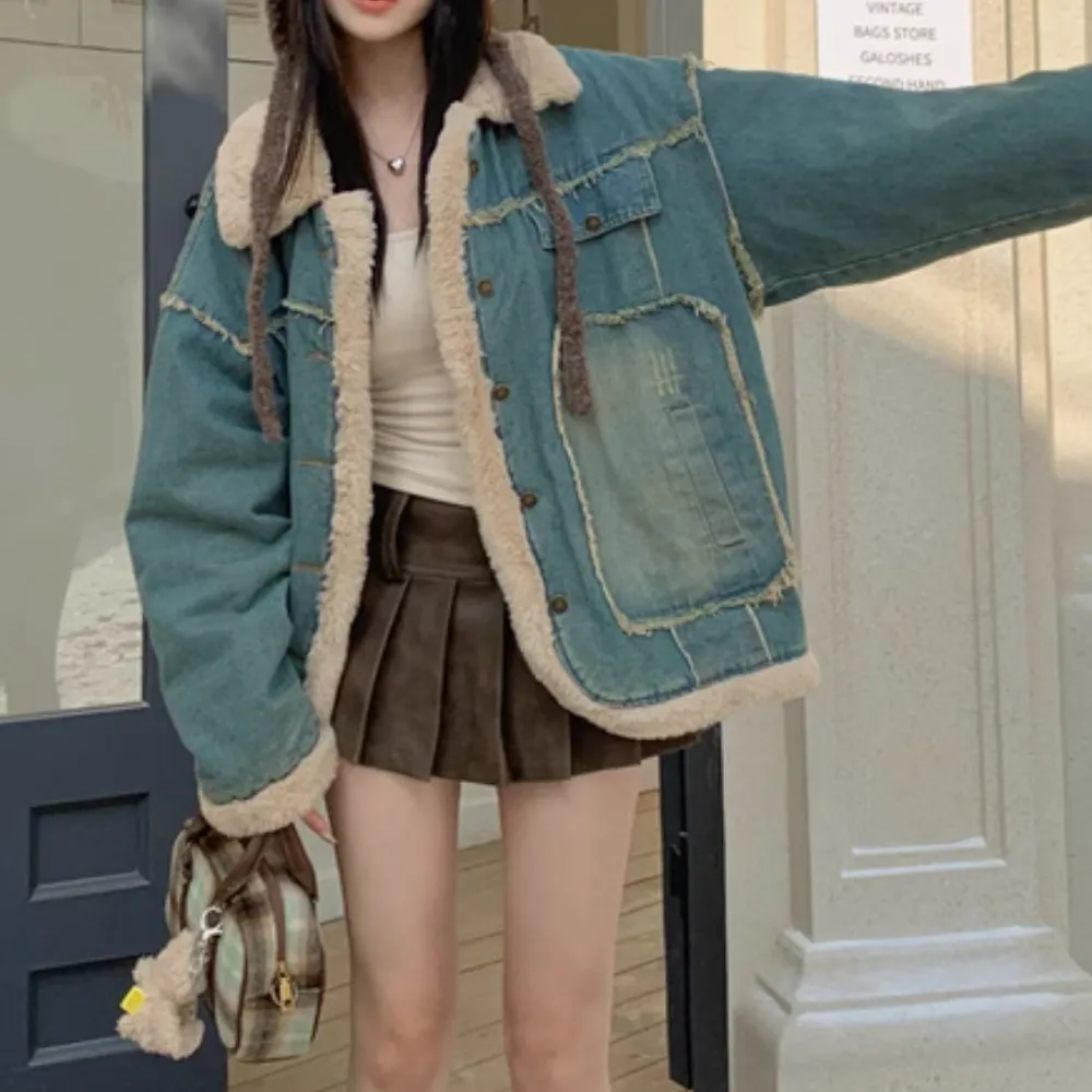Women''s Winter Warm Stitched Denim Coat