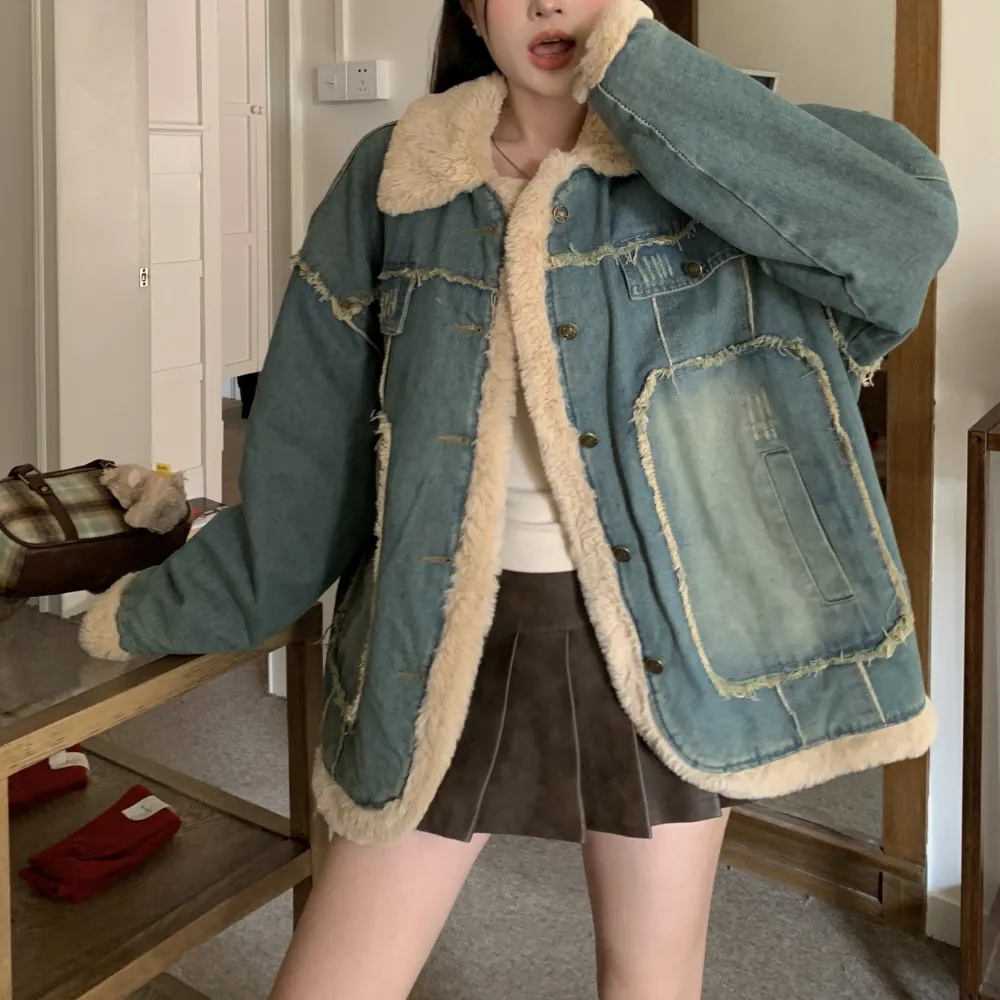Women''s Winter Warm Stitched Denim Coat