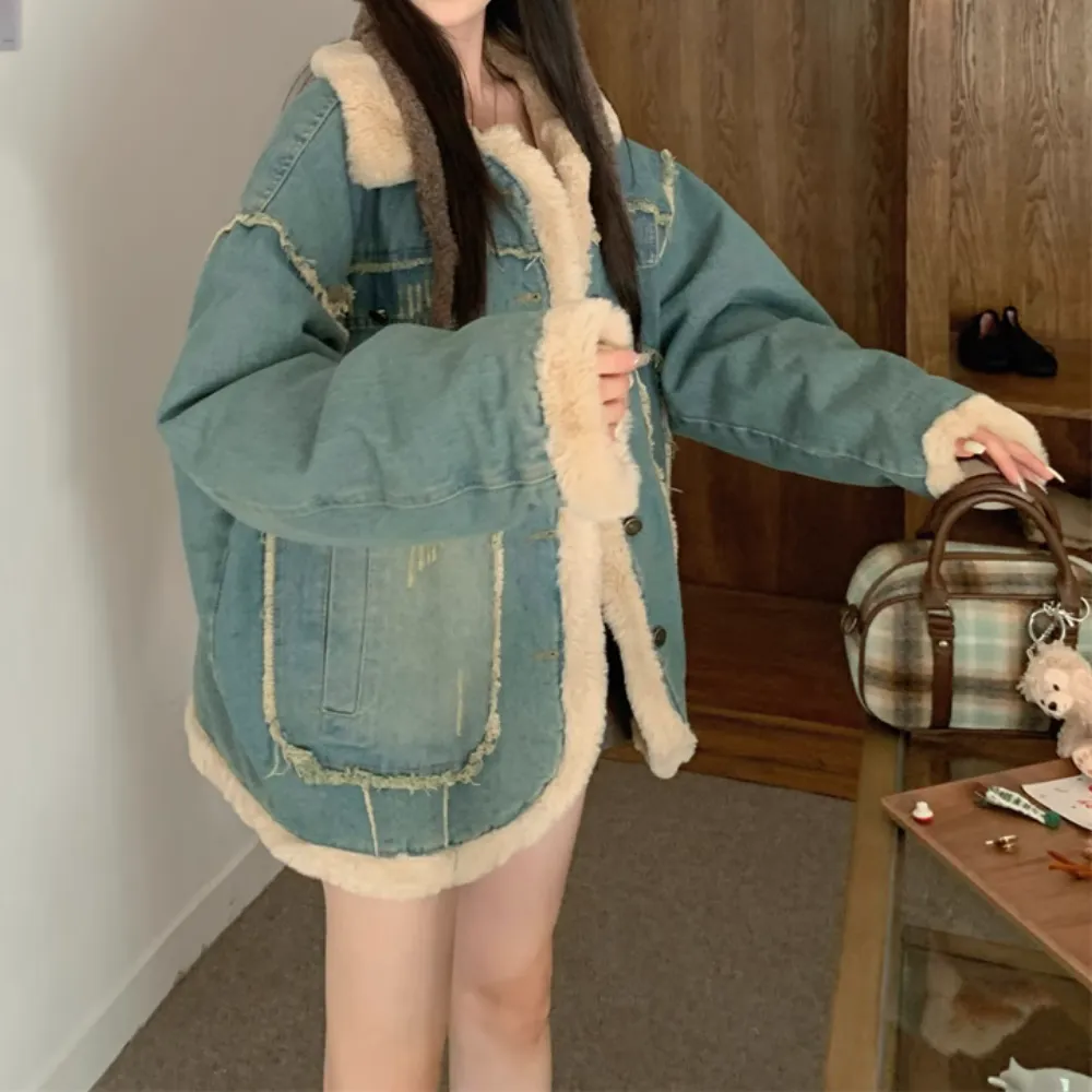 Women''s Winter Warm Stitched Denim Coat