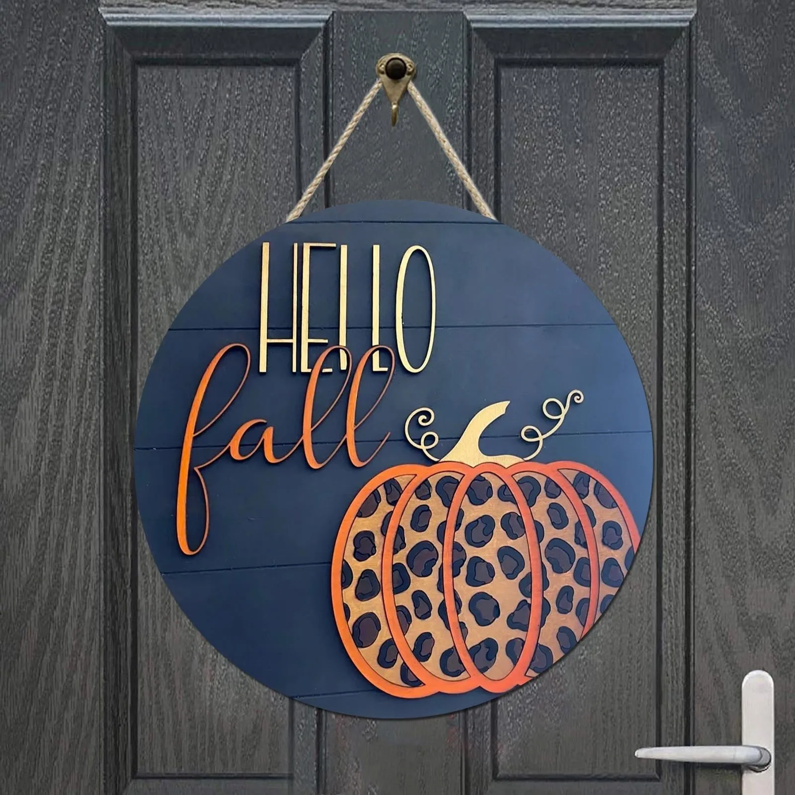 Wooden Door Sign with Pumpkin Maple Leaf Country Wall Art for Farmhouse Porch Home Decor