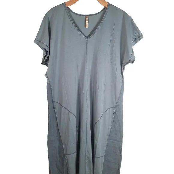 XCVI L Oslo Blue Linen Cotton Glennon V-Neck Casual Dress Tiny Flaw