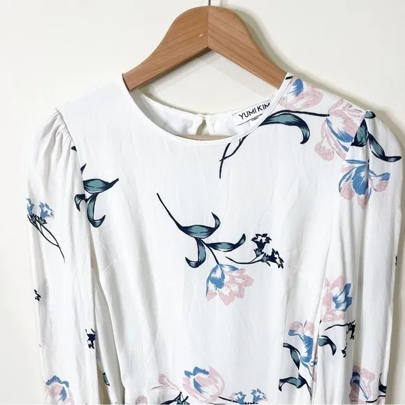 Yumi Kim White Long Sleeves Wrap Tie Me Over Dress in Tulip Crush Ivory Small