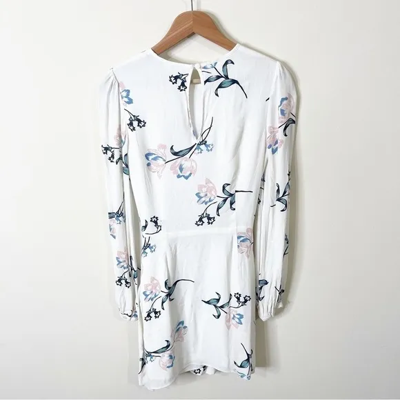 Yumi Kim White Long Sleeves Wrap Tie Me Over Dress in Tulip Crush Ivory Small