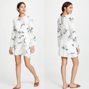 Yumi Kim White Long Sleeves Wrap Tie Me Over Dress in Tulip Crush Ivory Small